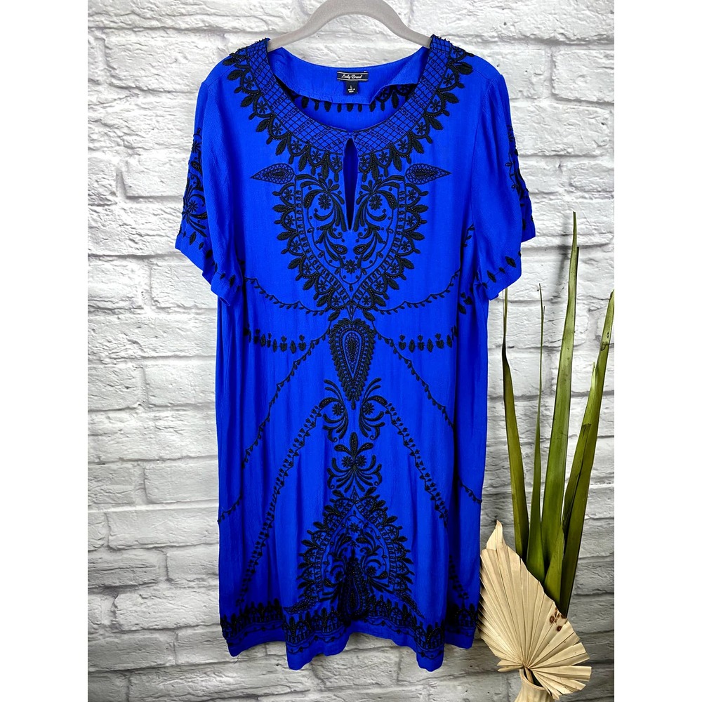 Lucky Brand Royal Blue Embroidered Beaded Dress, L